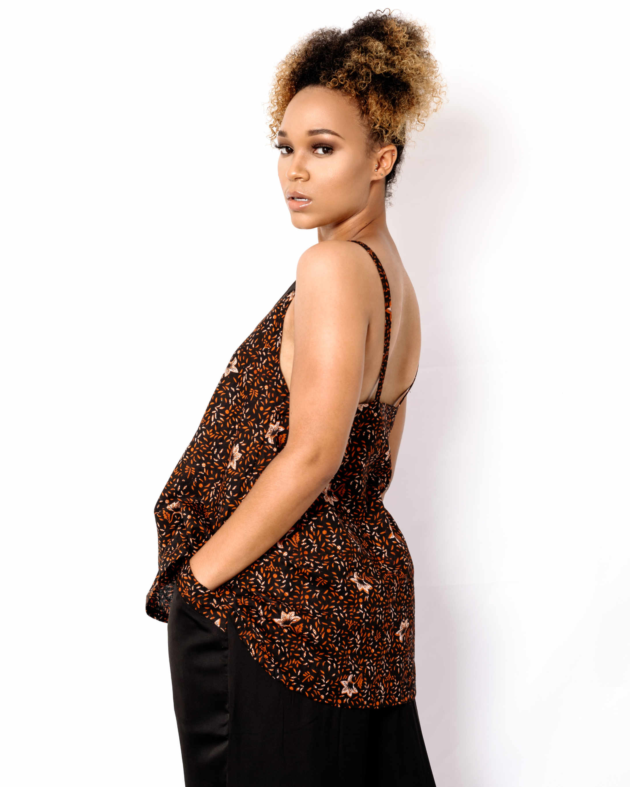 Image of Product Strap Print Top w/ Satin Detail